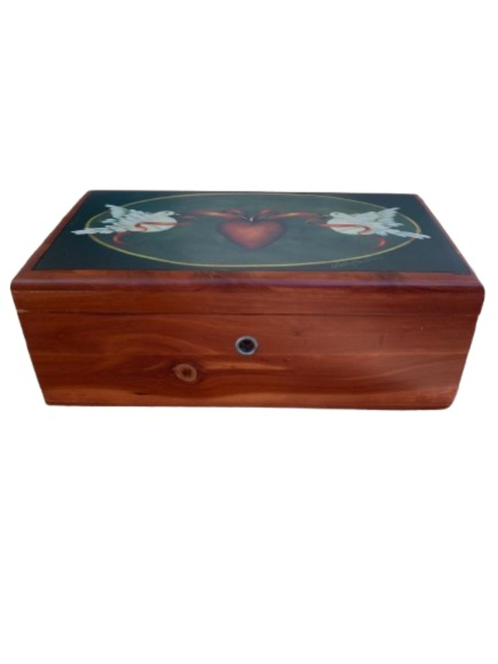 Miniature Lane Cedar Hope Chest Box 9” x 5” Heart & Doves Vintage Cottagecore